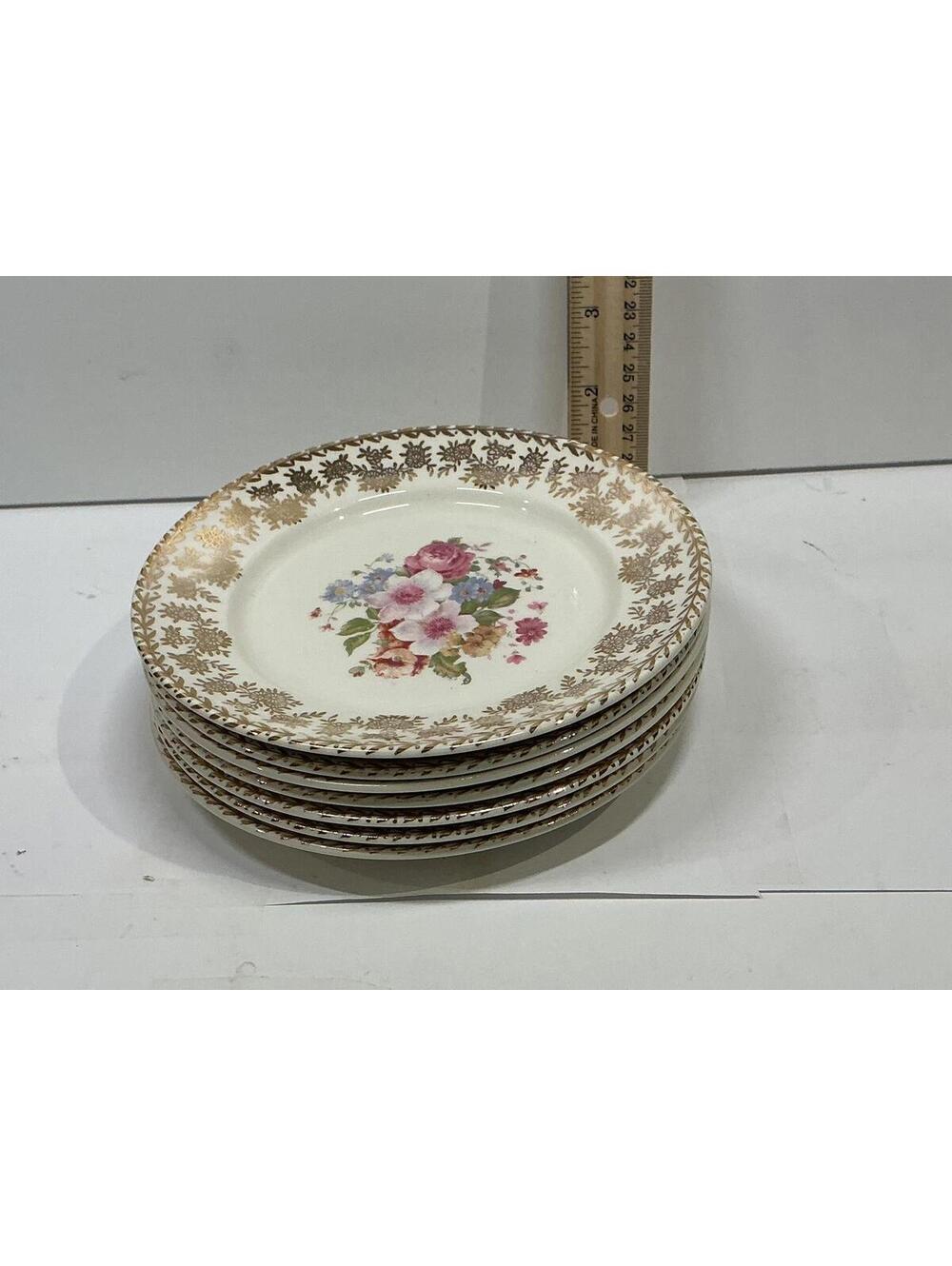 Vintage Floral Dessert Plates Gold Gilt Rim Japan Set of 7 Bread Butter Plates
